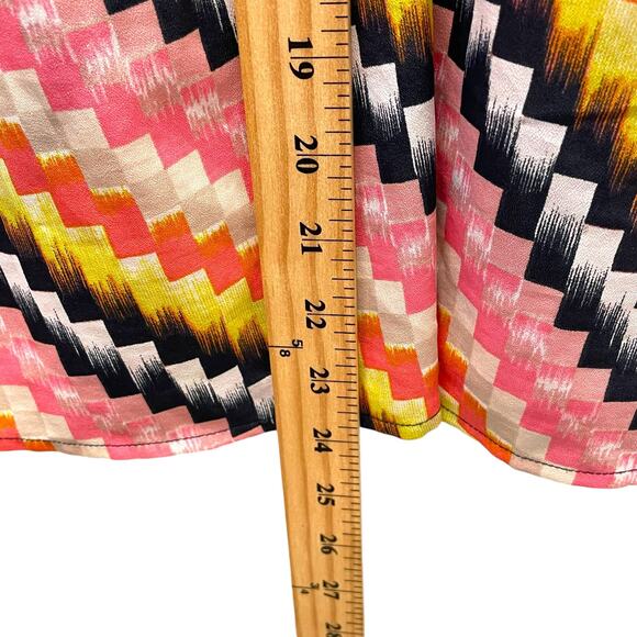 Ann Taylor Factory Womens Multicolor Blouse Splitneck Navy Trim Geometric M - Picture 6 of 7